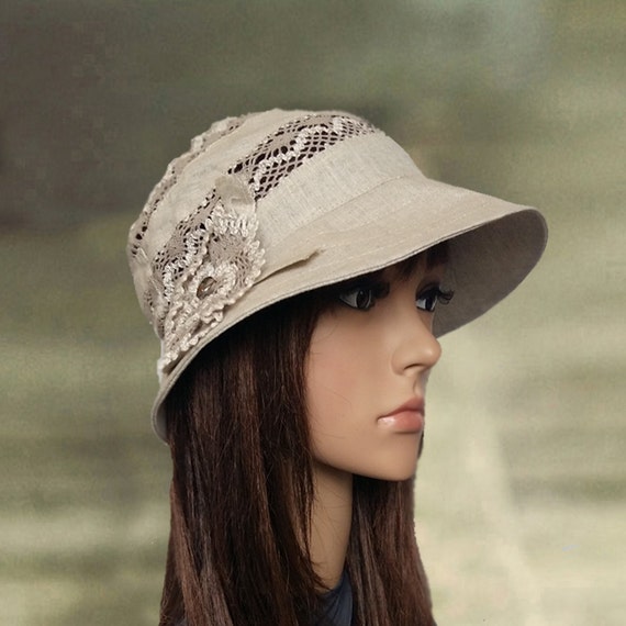 Linen cotton hats Summer cloche hats Beige sun by AccessoryArty