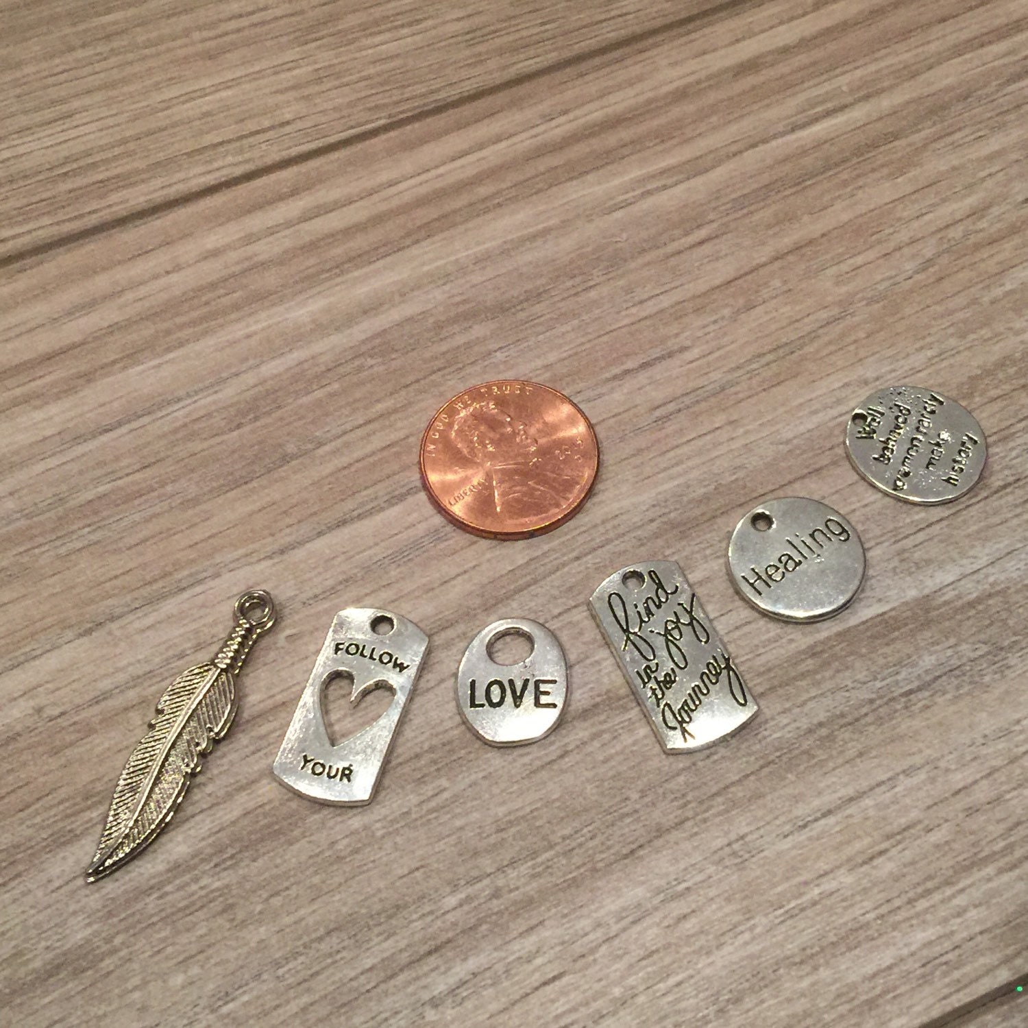 Small Metal stamped charms hand stamped pendents Word