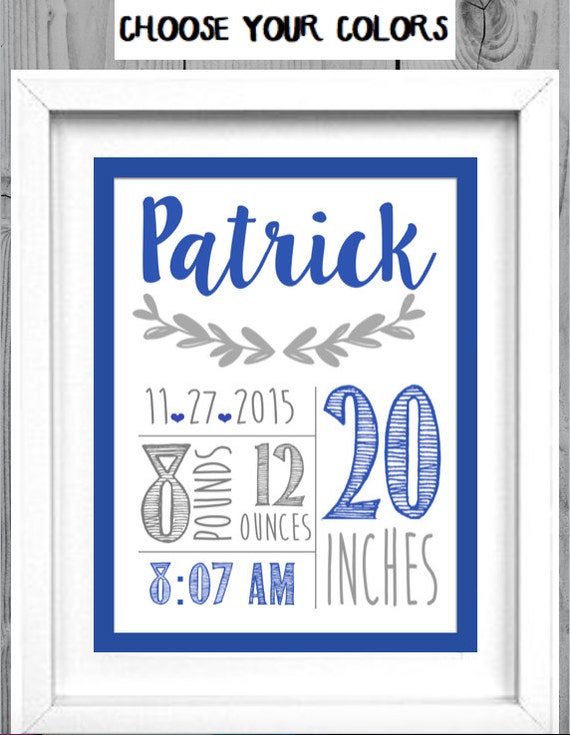 Download Birth Announcement Wall Art Decor Baby Boy Gift Personalized
