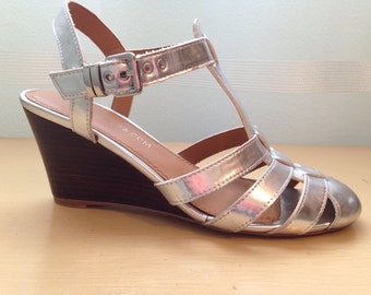 1930's inspired Silver T-Strap Wedge Sandals - 1930's Sandals - Vintage Inspired Sandals - In the Silver Moonlight