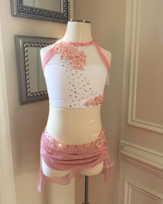 2 Piece Custom Lyrical Dance Costume Blue or PINK and White