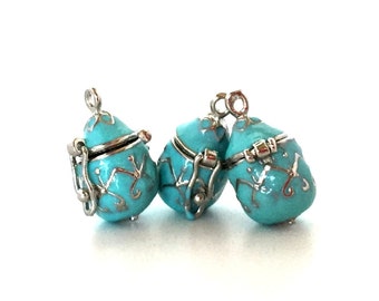 Baby Blue Locket THREE / Prayer Box Pendant / Blue Lockets / Baby Blue Wish Box / Secret Compartment / Hidden Compartment / Aromatherapy
