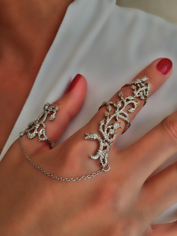Chain Ring Full Finger Ring Thumb Ring by HighVibeAccessories