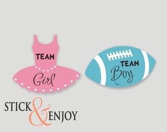 Gender Reveal Party Stickers, Tutu Team Girl and Football Team boy Labels. Tutu and football Shaped Waterproof Sticker, Waterproof Labels