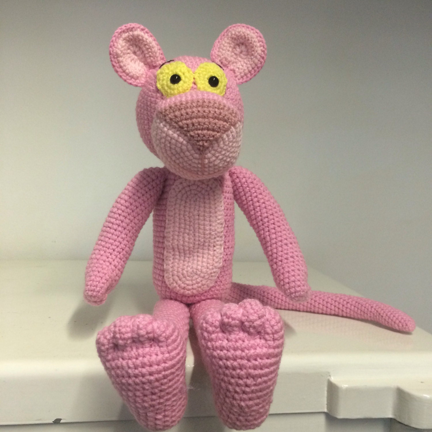 Pink panther inspired crochet character