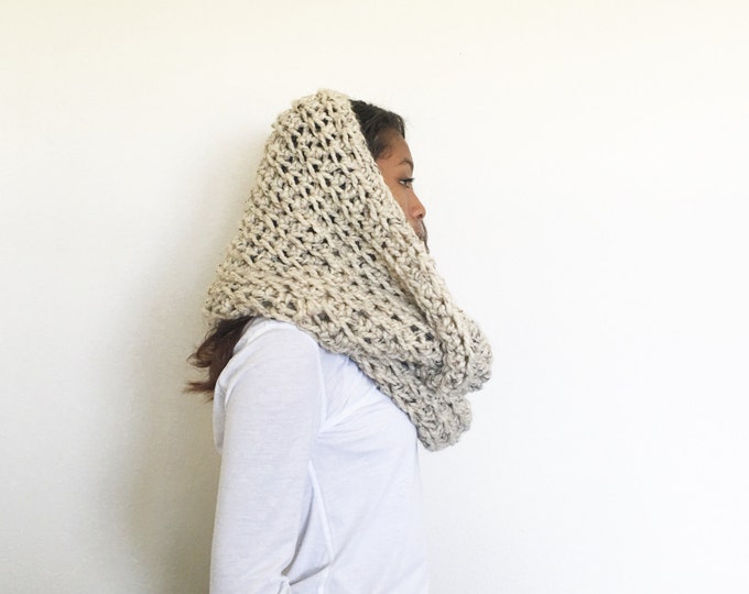 Large Chunky Knit Huge Crochet Cowl Infinity Scarf//THE CUMULUS//in Oatmeal