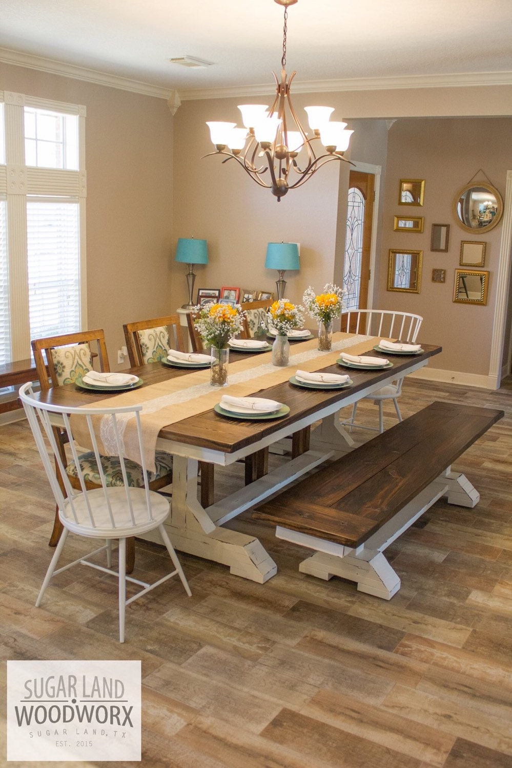 Trestle Farmhouse Dining Table with Matching Bench