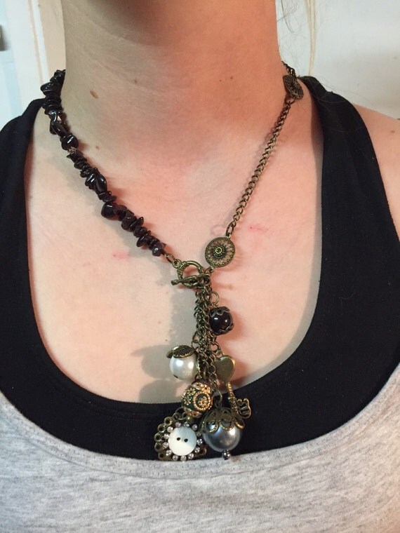 Boho lariat necklace with multiple charms and strand by Bijouology