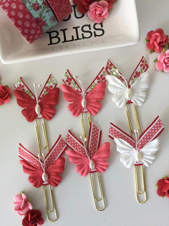 RED BUTTERFLY Jumbo Paper Clips set of 3 Paperclips KikkiK