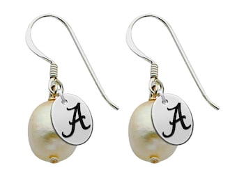University of Alabama Crimson Tide Earrings | Sterling Silver | Freshwater Pearls | 3 Officially Licensed Styles | See Model for Size