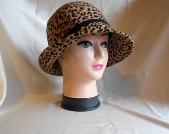 Audrey Hepburn-Style Leopard Print Hat. Wool Felt Hat. Sixties-Style Hat.