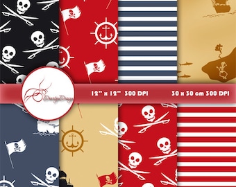 PIRATE Digital Paper, Pirates Printable Pattern Print Nautical, Treasure Map, Instant Download, Pirate Paper Patterns Scrapbook Print