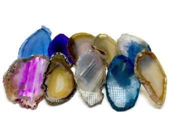 10 Agate Slices Small Jewelry Sized Coloured Geode Polished Slabs Brazil Agate Slice Random Selection Mix Colours FREE USA SHIPPING!