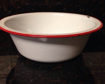 Vintage red and white enamelware bowl