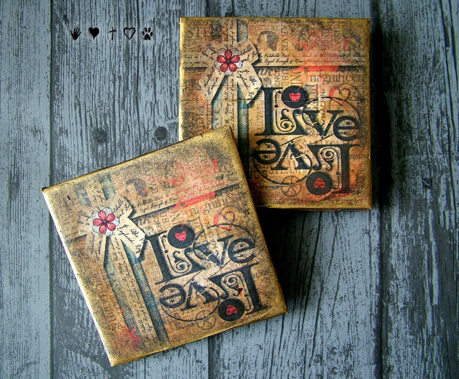 Vintage Inspired Ceramic Coasters Pair of Square coasters