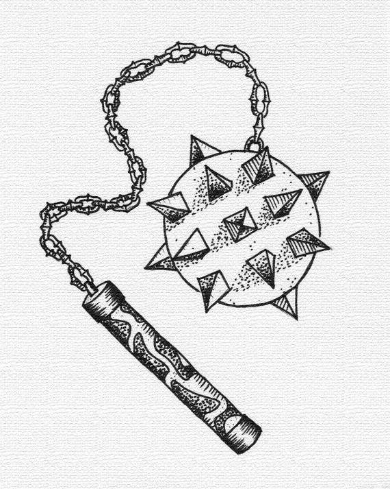 Weapon Collection Ball and Chain Print Weapon Drawing