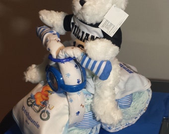 Motorcycle Diaper Cake Baby Shower Gift for Mom with Teddy Bear Personalized