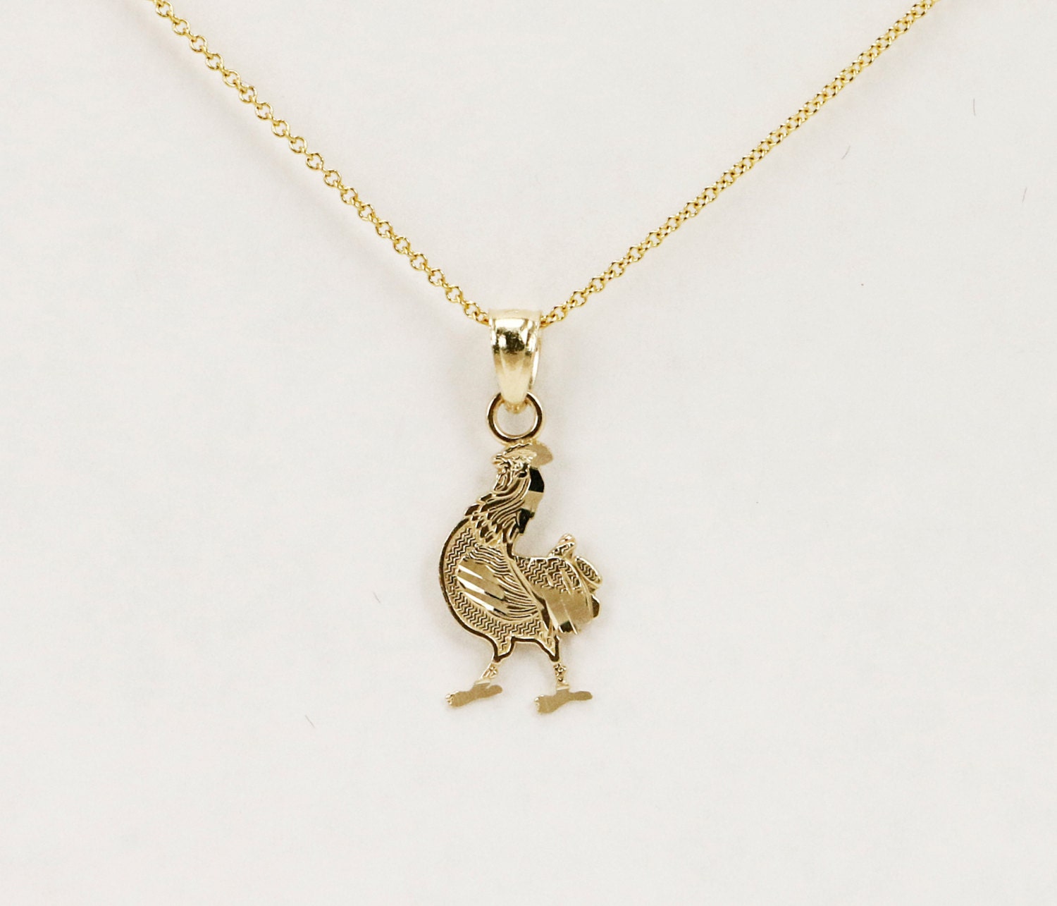 14k Yellow Soild Gold Chicken Pendant Chicken Charm for Charm