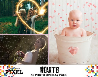 HEARTS Photoshop OVERLAYS, VALENTINE'S Overlays, Valentines, Photoshop Overlay, Hearts Bokeh Overlays, Sparklers Overlays, Overlay Bundle