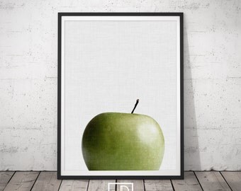 Apple Wall Art, Fruit Print, Fruit Poster, Green Apple Artwork, Apple Modern Art, Kitchen wall art, Minimalist Decor, Pink Decor, Digital