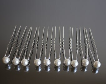 Swarovski Crystal Pearl Hair Pins. Set of 5, 10 or 15. 8mm pearls. Bridal Hair Accessories. Wedding Hair Accessories. Bridesmaid Hair Pins.