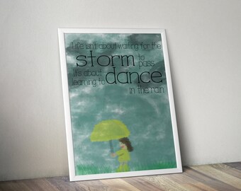 11x14 digital art, dance in rain, yellow raincoat, nursery decor, inspirational poster, rain boots, watercolor, download