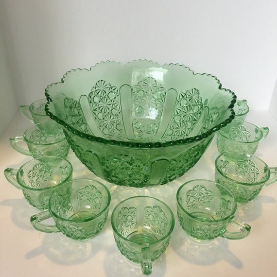 Vintage/Antique Mosser Glass Punch Bowl Set