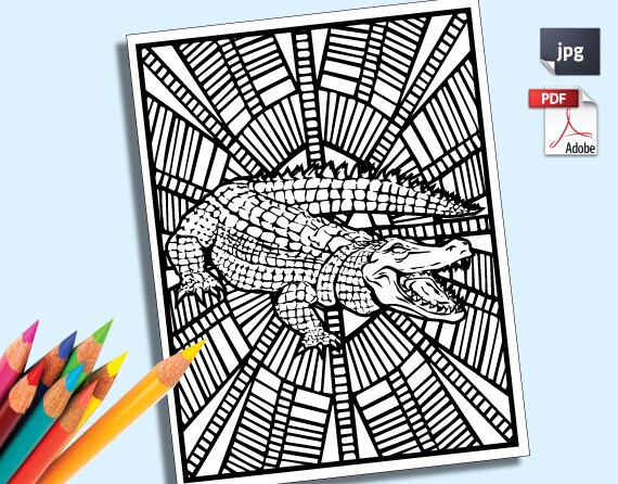 Aligator Printable Adult Coloring Book Page instant