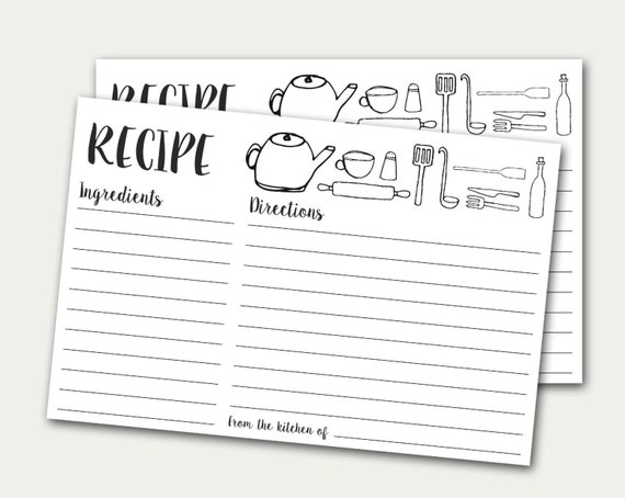 Recipe Cards Printable Recipe Card Doodles Recipe Card DIY