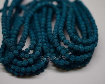 4MM, Natural Lava Beads, Turquoise, Natural Lava Round Beads, 1 Strand (Approx 85-90 Beads)