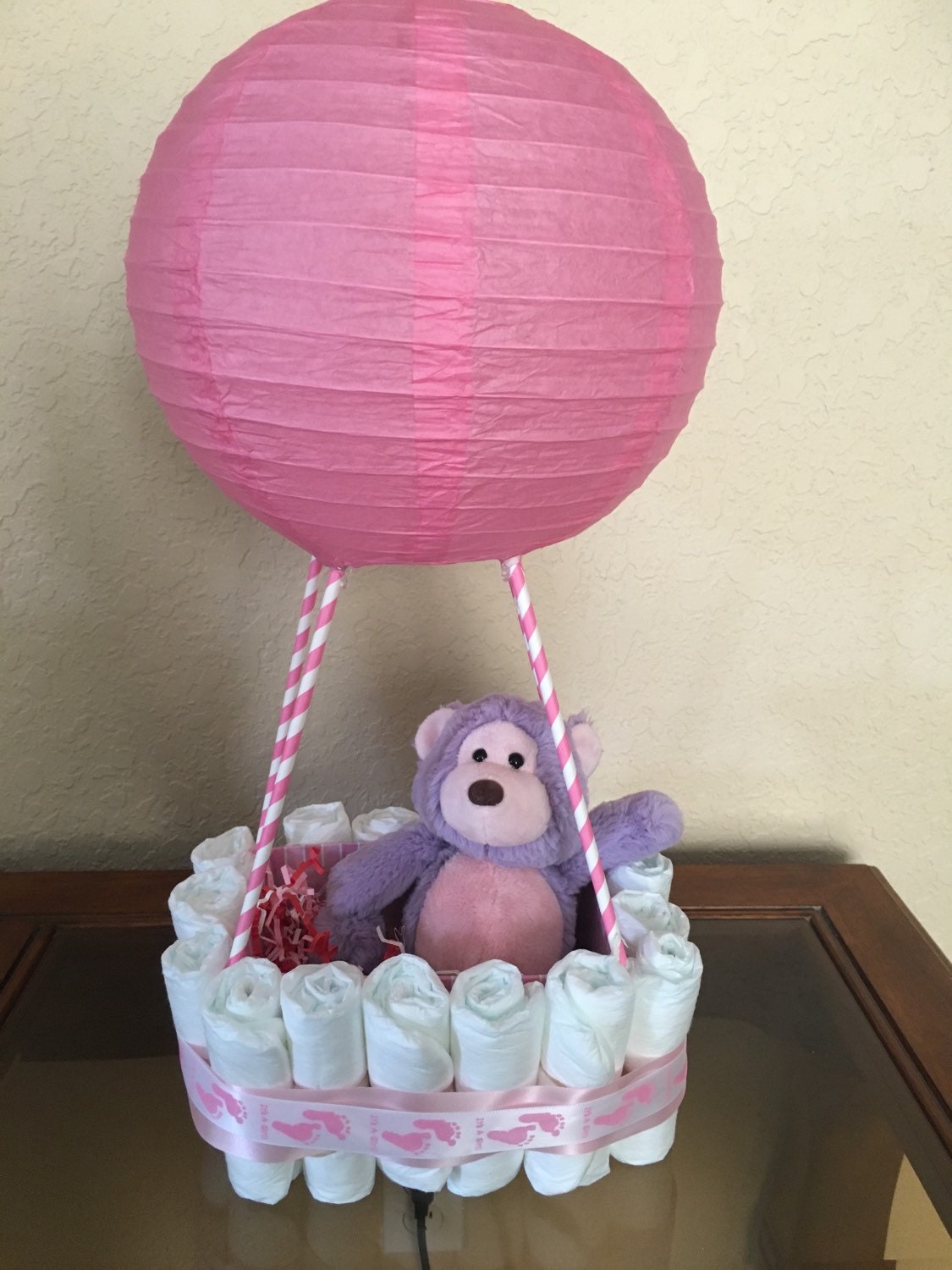 It's a Girl hot air balloon diaper cake by TheDiaperDivas on Etsy