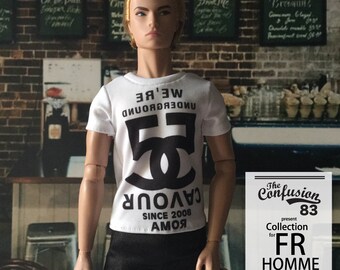 male t-shirt for Fashion Royalty FR and 1/6 action figure,Realistic look, Inspired by chanal