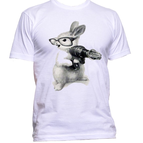 Rabbit With Gun TShirt Adult Unisex 100 Cotton Best Birthday