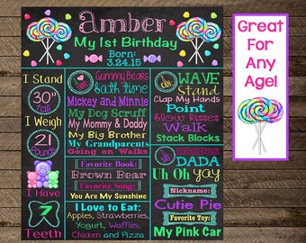 Girl's First Birthday Chalkboard, candy chalkboard poster, Candy Theme, Candyland, Girl's Birthday Decoration, Second Birthday, lollipop