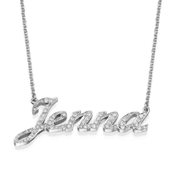 Real Diamonds Name Plate Pendant Necklace Solid 100% White or