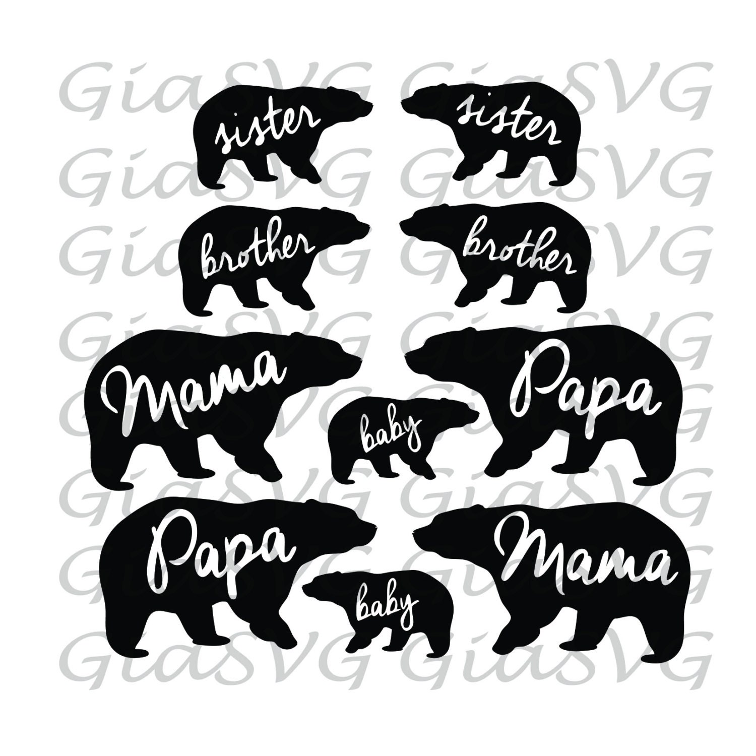 Bear SVG bundle mama bear papa bear baby bear right and