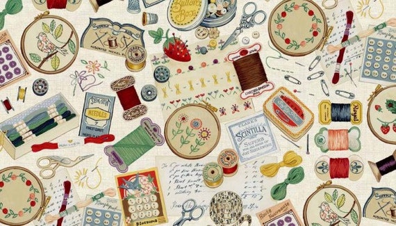 Sewing notions cotton fabric Retro sewing theme fabric