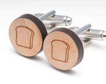 Bread Wood Cufflinks Gift For Him, Wedding Gifts, Groomsman Gifts, and Personalized