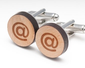 At Sign Wood Cufflinks Gift For Him, Wedding Gifts, Groomsman Gifts, and Personalized