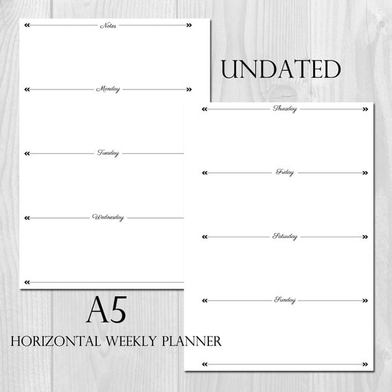weekly planner printable horizontal layout a5 size undated