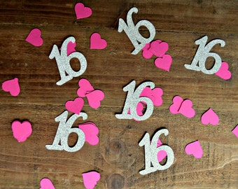 Sweet 16 Birthday Confetti. 16th Birthday Confetti. Glitter Silver Birthday Confetti. 16 Gold. 16 Silver. 16 Confetti.