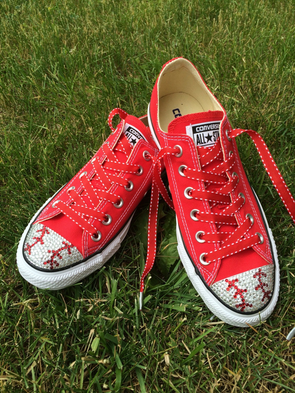 Low Top Baseball Blinged Converse Shoes. Custom by