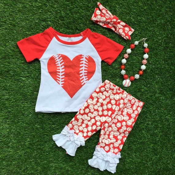 Baby Girl Clothes Baseball Heart Short Set by MoxieGirlBoutique