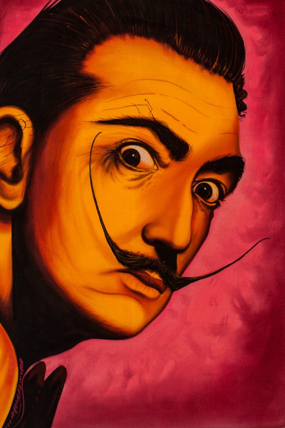 SALVADOR DALI Staring Psychedelic Art Hand Painted Handmade UV