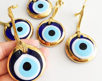 2pcs gold evil eye bead - 4.5cm - malocchio- evil eye wall hanging - gold evil eye charm - car rear mirror charm - turkish evil eye - nazar
