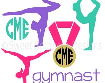 Gymnast set with tumbling medal gymnastics SVG instant download design for cricut or silhouette