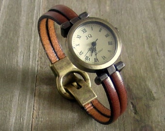 Wristwatch leather Camel, Bronze, Bronze magnetic clasp.