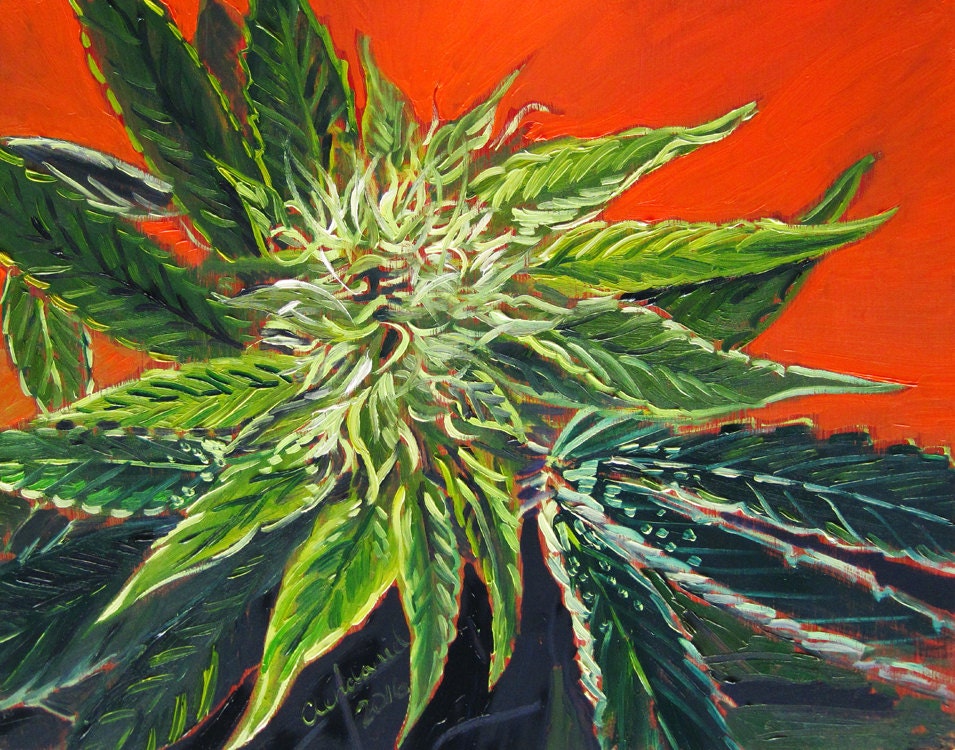 Cannabis Leaf Art Marijuana Bud Painting by ElevatedExpectation