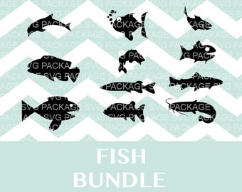 Fish SVG Bundle, Fish bundle, Fish Clipart SVG, Png, DXF, Cutting Files Svg, Fish clipart, fish clipart, fish png, Dolphin png, catfish svg