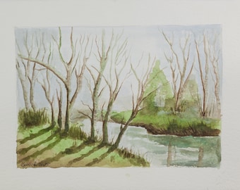 Watercolor print by me made, autumn landscape
